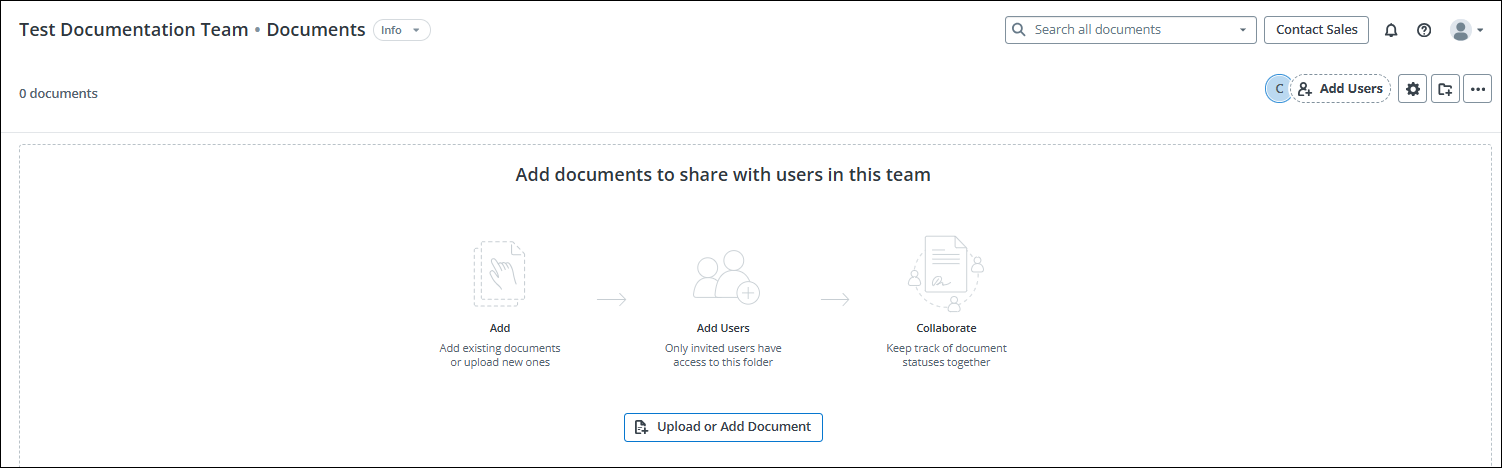 Add documents to share with users in this team